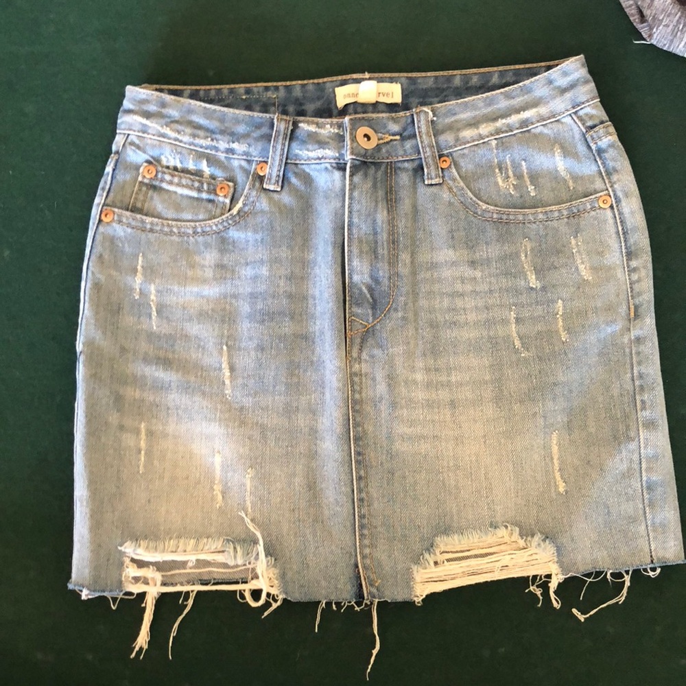 Dance & Marvel distressed light jean skirt